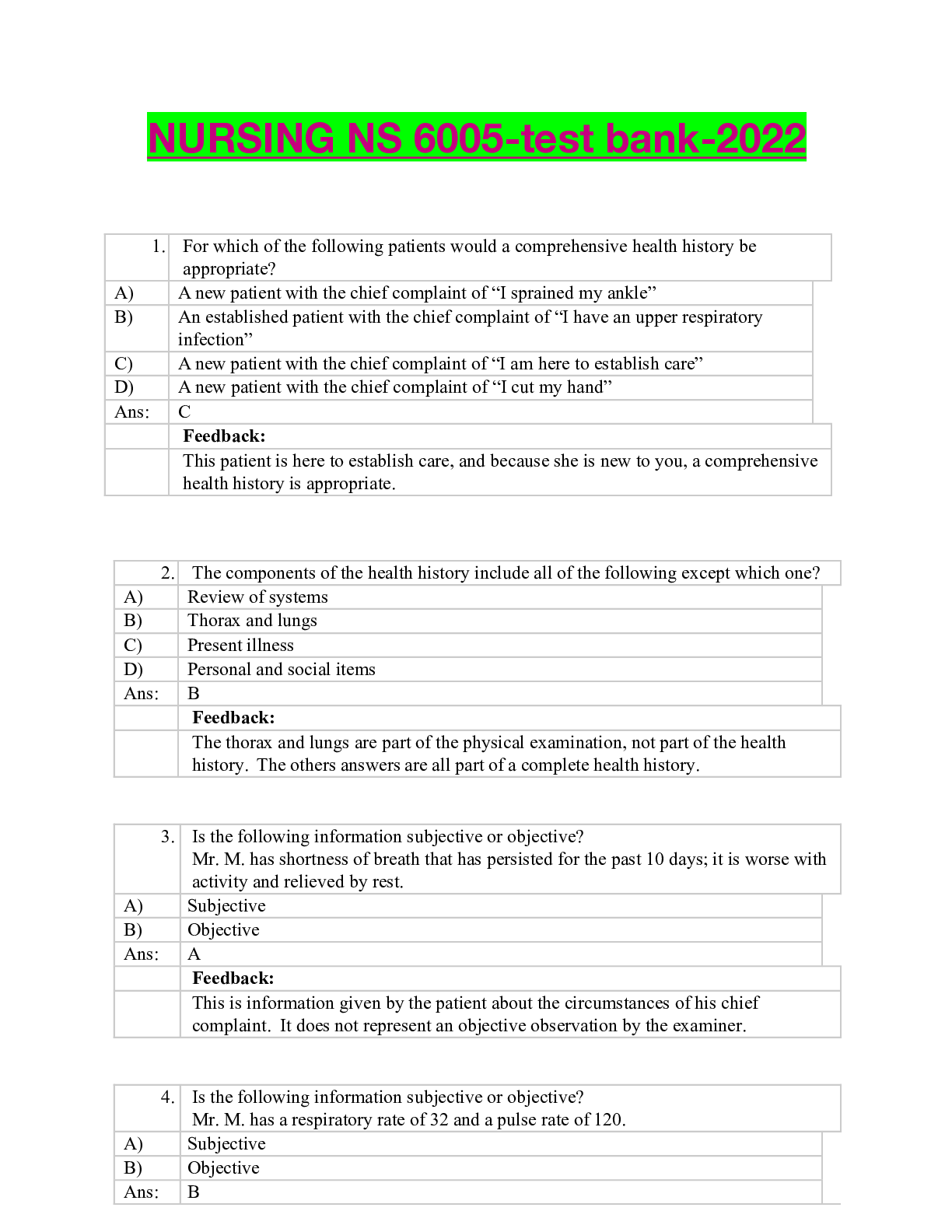 Preview of NURSING NS 6005-test bank-2022